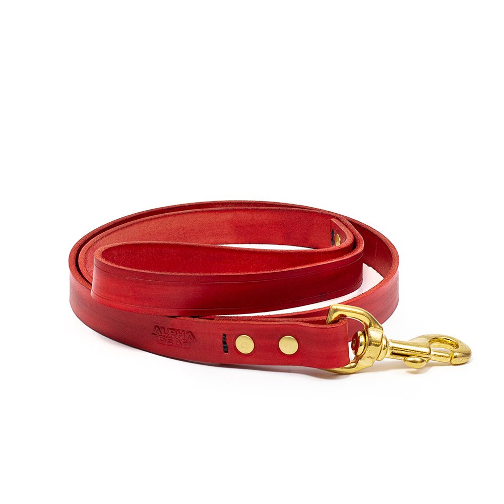 Leather Leash for Dogs (Adams Leather) - Red - ALPHADOGDISTRIBUTION