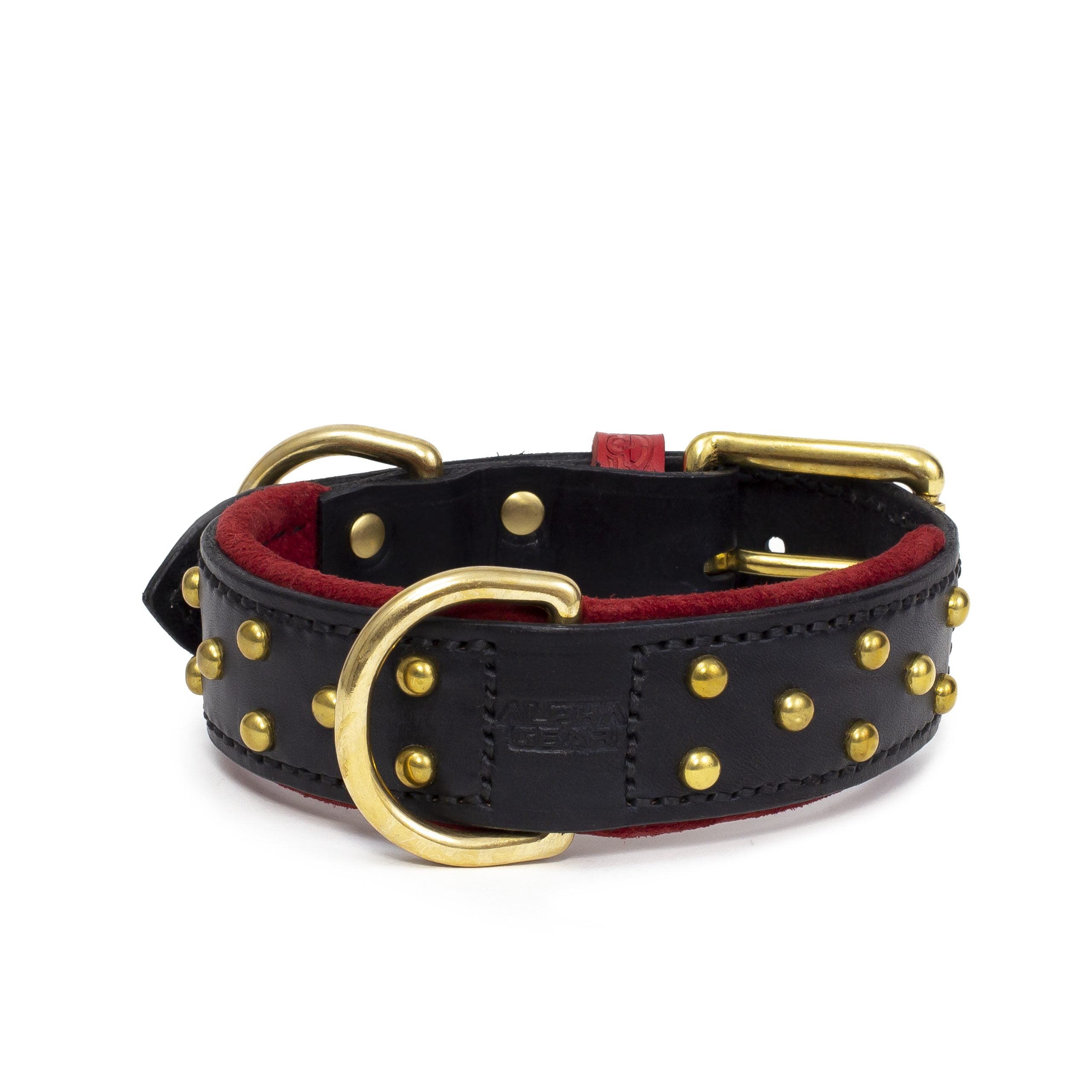 Leather Dog Collar (Adams Leather) - Black & Red